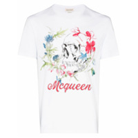 Alexander McQueen Camiseta desconstruída com estampa de caveira floral - Branco