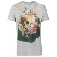 Alexander McQueen Camiseta floral com estampa de caveira - Cinza