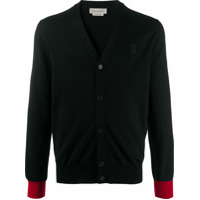 Alexander McQueen Cardigan de lã e tricô com punhos contrastantes - Preto