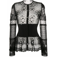 Alexander McQueen Cardigan peplum com patchwork de renda - Preto