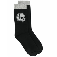 Alexander McQueen Par de meias de tricô com aplicação de caveira - Preto
