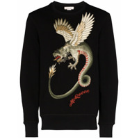 Alexander McQueen Suéter de algodão com dragão bordado - Preto
