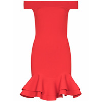 Alexander McQueen Vestido ombro a ombro com acabamento de babados - Vermelho