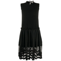 Alexander McQueen Vestido sem mangas canelado com tule - Preto
