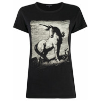 Ann Demeulemeester Camiseta de algodÃ£o com estampa de unicÃ³rnio - Preto