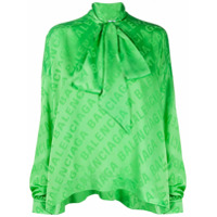 Balenciaga Blusa de seda com estampa de logo - Verde