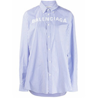 Balenciaga Camisa com listras e detalhe de logo - Azul