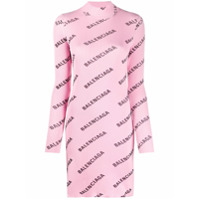 Balenciaga Vestido de tricô com estampa de logo - Rosa