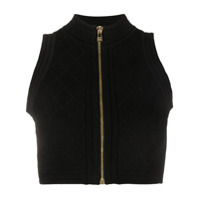 Balmain Blusa de tricô canelado com zíper - Preto