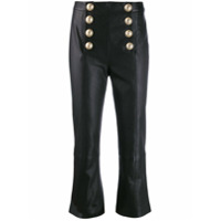 Balmain Calça flare cropped de couro - Preto