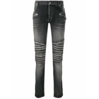 Balmain Calça jeans skinny canelada com efeito destroyed - Preto