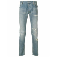 Balmain Calça jeans skinny com efeito destroyed - Azul