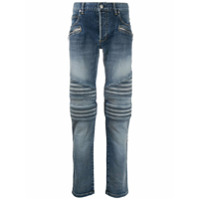 Balmain Calça jeans slim com detalhe monogramado - Azul