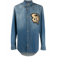 Balmain Camisa jeans com patch de logo - Azul