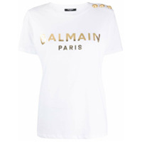 Balmain Camiseta com estampa de logo e aplicação de botões - Branco