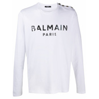 Balmain Camiseta com estampa de logo e aplicação de botões - Branco