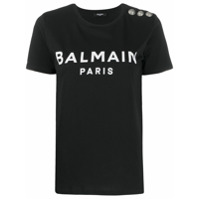 Balmain Camiseta com estampa de logo e aplicação de botões - Preto