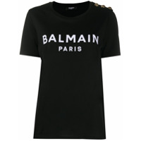 Balmain Camiseta com estampa de logo e aplicação de botões - Preto
