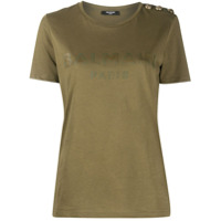 Balmain Camiseta com estampa de logo e aplicação de botões - Verde