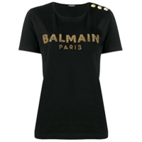 Balmain Camiseta com logo e bordado de contas - Preto