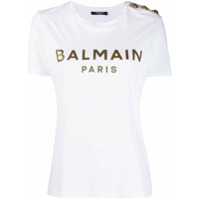 Balmain Camiseta com logo metálico e aplicação de botões - Branco