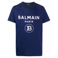 Balmain Camiseta de algodão com estampa de logo - Azul