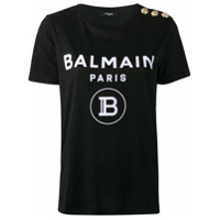 Balmain Camiseta de algodão com estampa de logo - Preto