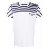 Balmain Camiseta de algodão com recorte listrado - Branco