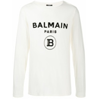 Balmain Camiseta mangas longas com estampa de logo - Neutro