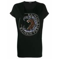 Balmain Camiseta oversized com bordado de tigre - Preto