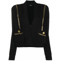 Balmain Cardigan com fechamento oculto e acabamento de corrente - Preto