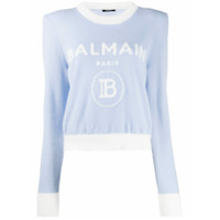 Balmain jacquard-logo shoulder-pad jumper - Azul