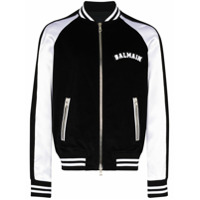 Balmain Jaqueta bomber de veludo com logo - Preto