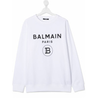 Balmain Kids Camiseta mangas longas com estampa de logo - Branco