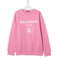 Balmain Kids Camiseta mangas longas com estampa de logo - Rosa