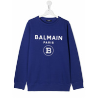 Balmain Kids long sleeve logo print jumper - Azul