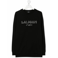 Balmain Kids Moletom de algodão com logo bordado - Preto