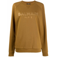 Balmain logo-embroidered cotton sweatshirt - Marrom