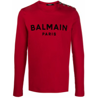 Balmain logo print long-sleeved T-shirt - Vermelho