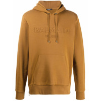 Balmain Moletom com capuz e logo bordado - Marrom