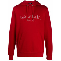 Balmain Moletom com estampa de logo e capuz - Vermelho