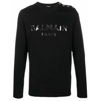 Balmain Moletom de algodão com estampa de logo - Preto