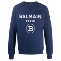 Balmain Moletom decote careca com estampa de logo - Azul