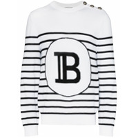 Balmain Suéter Breton de tricô com logo - Branco