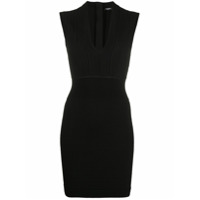 Balmain Vestido justo canelado com decote profundo - Preto