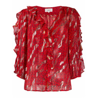 Ba&Sh Blusa franzida com estampa de leopardo - Vermelho