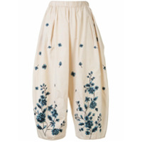 Biyan Calça pantalona Pryn com bordado floral - Marrom