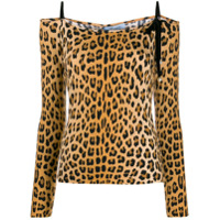 Blumarine Blusa ombro a ombro com estampa de leopardo - Marrom