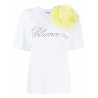 Blumarine Camisa mangas curtas com flor de mesh - Branco