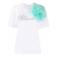 Blumarine Camisa mangas curtas com flor de mesh - Branco